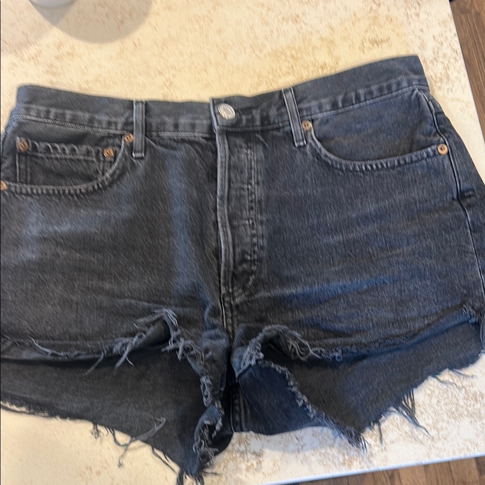 Agolde Black Jean Shorts High-Waisted Distressed